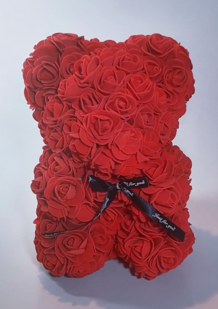 Ursulet floral decorat manual cu trandafiri de spuma Rosu 25cm