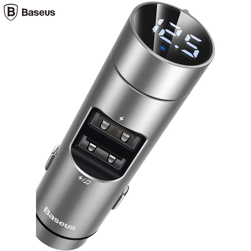 Cadou iubit Baseus Incarcator Auto Energy Column MP3 Wireless Charger Silver (display digital